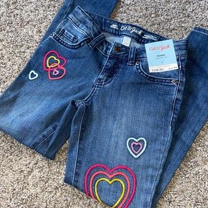 NEW Cat & jack embroidered skinny jeans hearts blue denim
